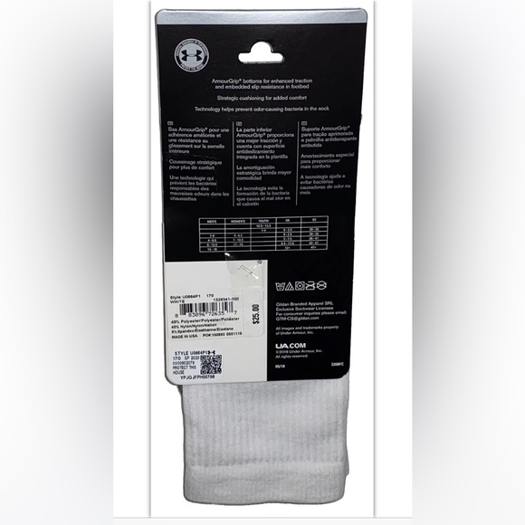 Under Armour UA ArmourGrip Crew Socks 1 Pair Men 4-8 Wmn 6-9 White w Gray Logo - Picture 3 of 9